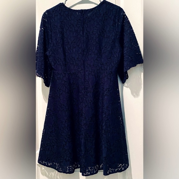 Zara Navy Embroidered Lace A-line Mini Dress - Picture 5 of 6